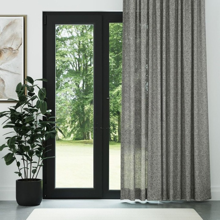 Grey Chenille Textured Open Weave Semi-Sheer Curtain