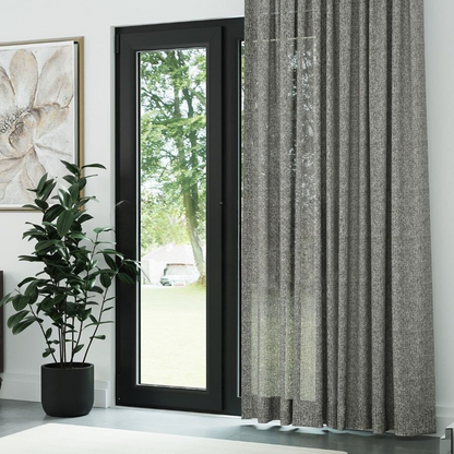Grey Chenille Textured Open Weave Semi-Sheer Curtain