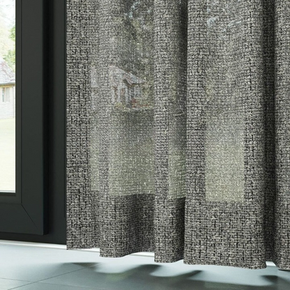 Grey Chenille Textured Open Weave Semi-Sheer Curtain