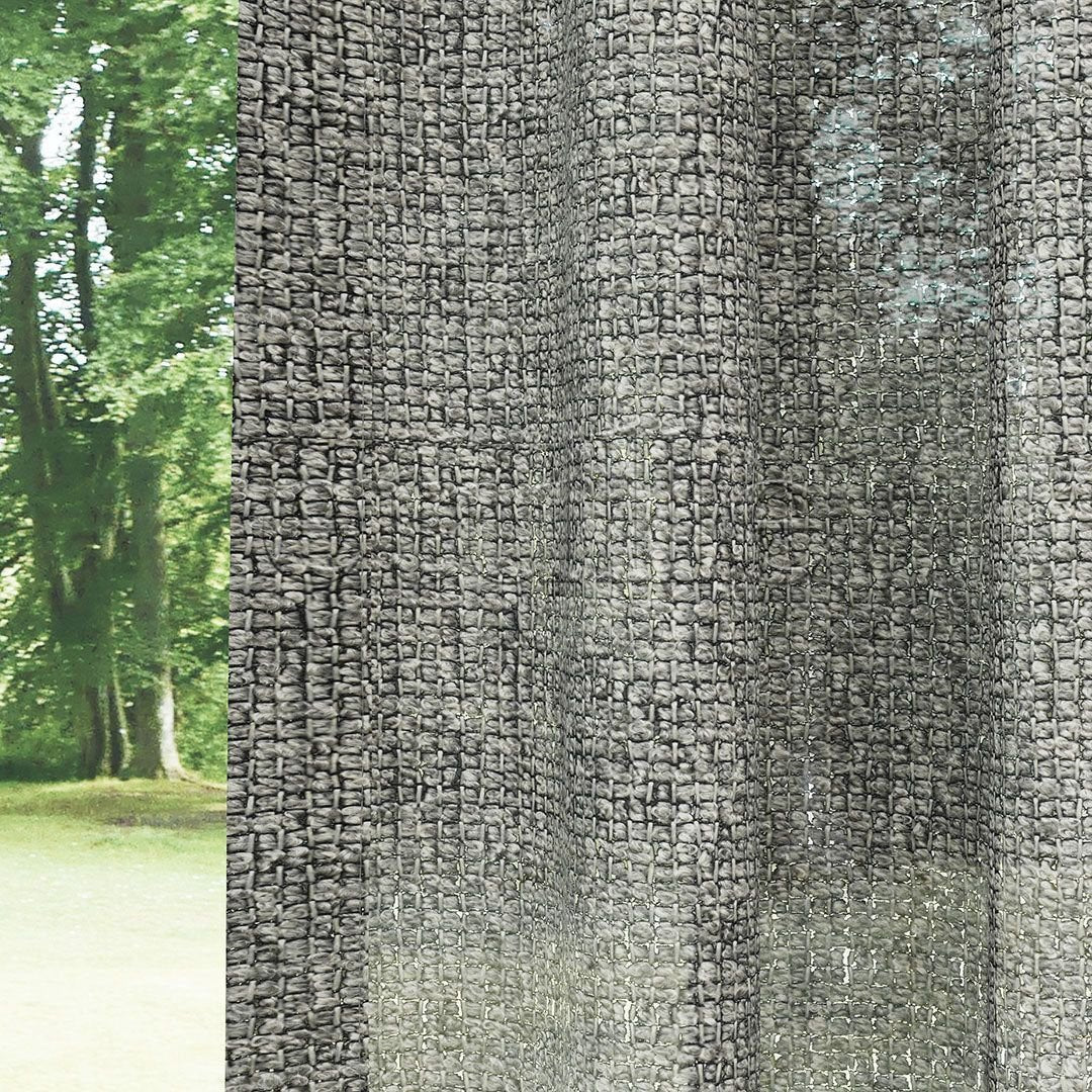 Grey Chenille Textured Open Weave Semi-Sheer Curtain