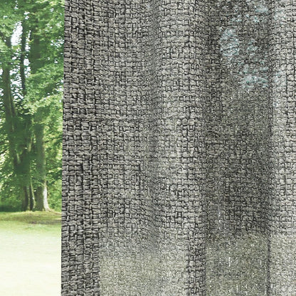 Grey Chenille Textured Open Weave Semi-Sheer Curtain