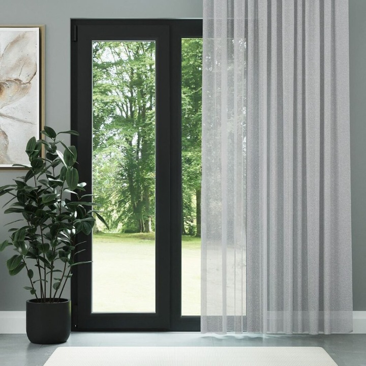 Grey Textured Plain Sheer Curtain