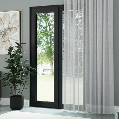 Grey Textured Plain Sheer Curtain