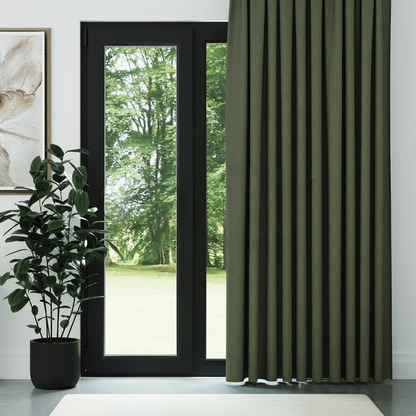 Khaki Crosshatch Linen Drapes