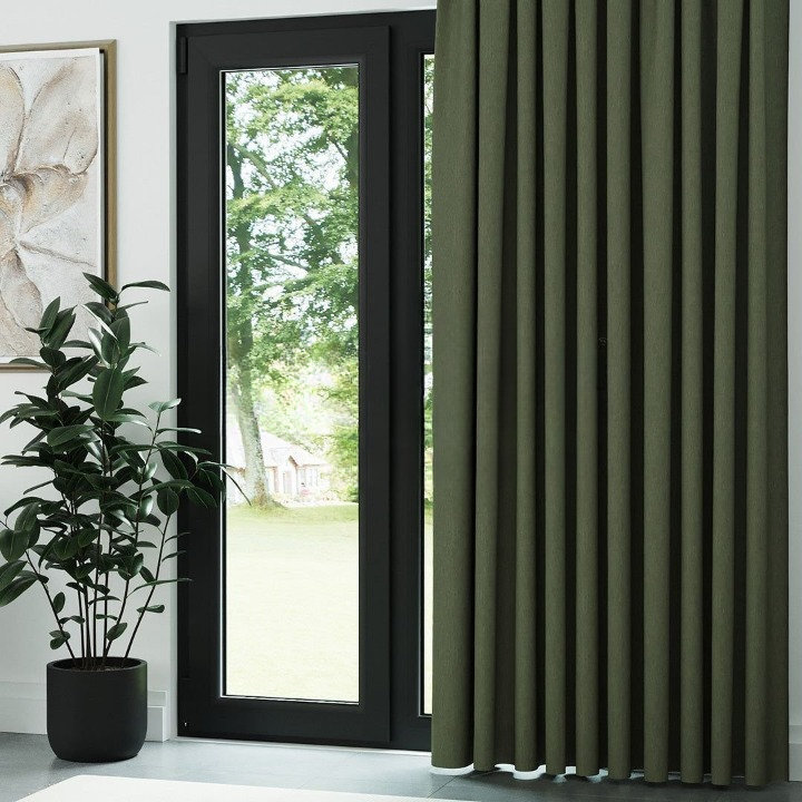 Khaki Crosshatch Linen Drapes