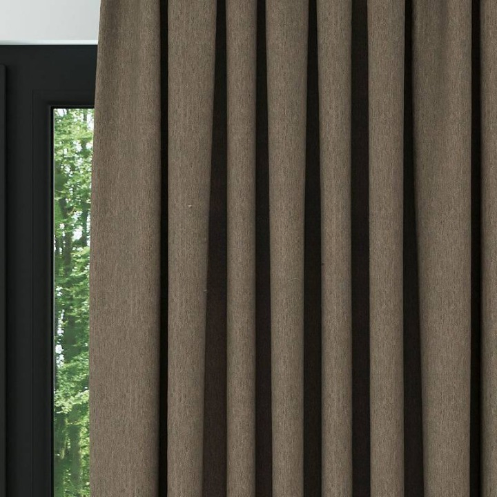Brown Crosshatch Linen Drapes