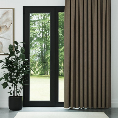 Brown Crosshatch Linen Drapes