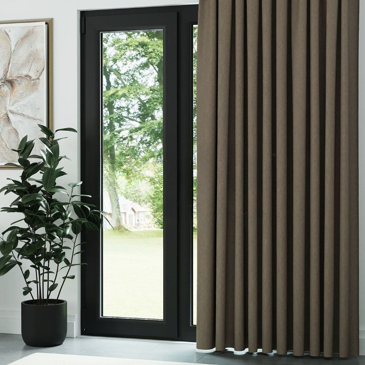 Brown Crosshatch Linen Drapes