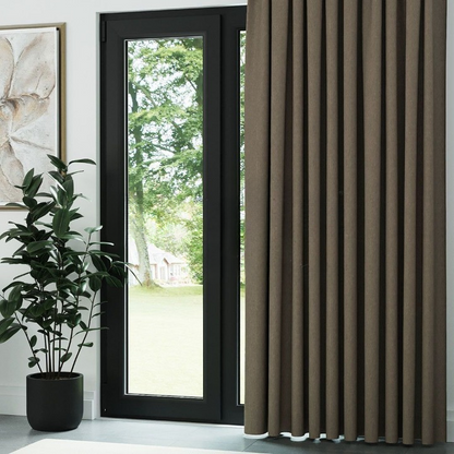 Brown Crosshatch Linen Drapes