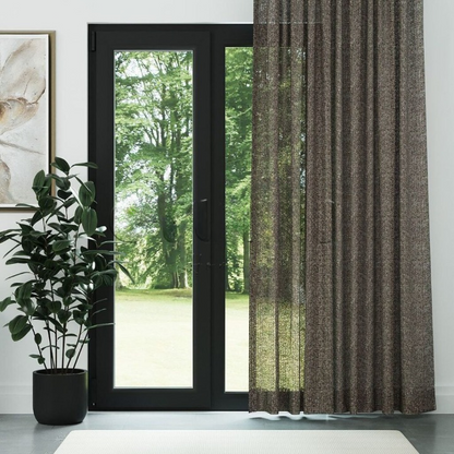 Brown Chenille Textured Open Weave Semi-Sheer Curtain