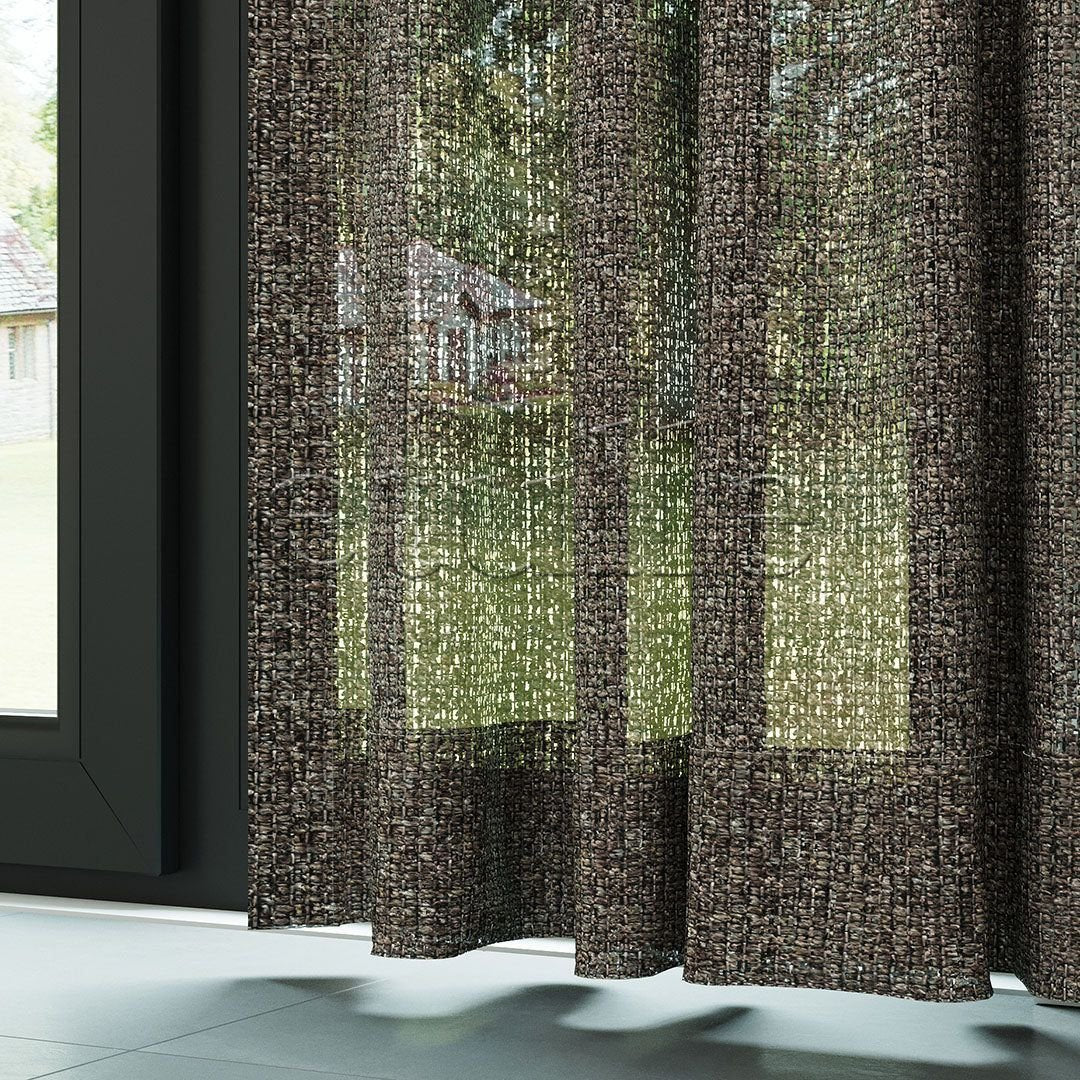 Brown Chenille Textured Open Weave Semi-Sheer Curtain