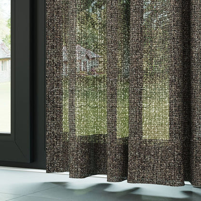 Brown Chenille Textured Open Weave Semi-Sheer Curtain