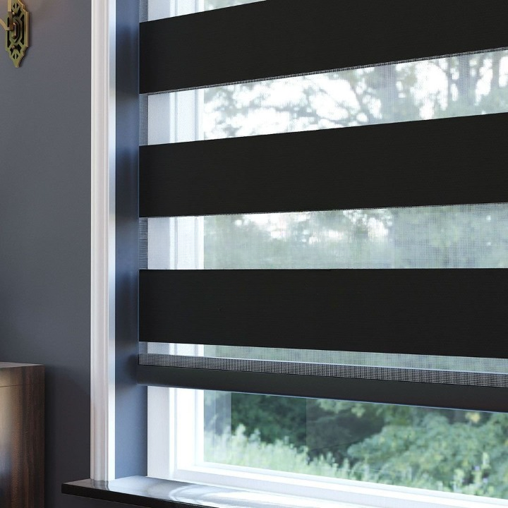 Black Plain Zebra Roller Blind
