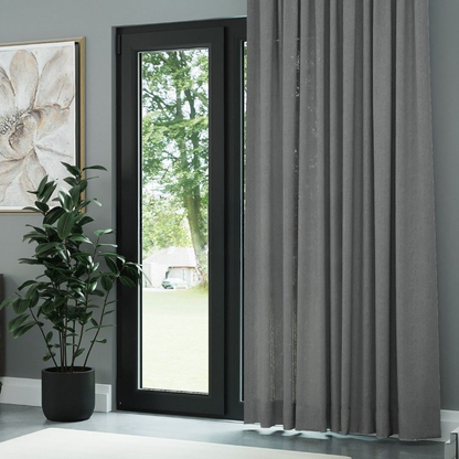 Dark Grey Shimmering Plain Sheer Curtain