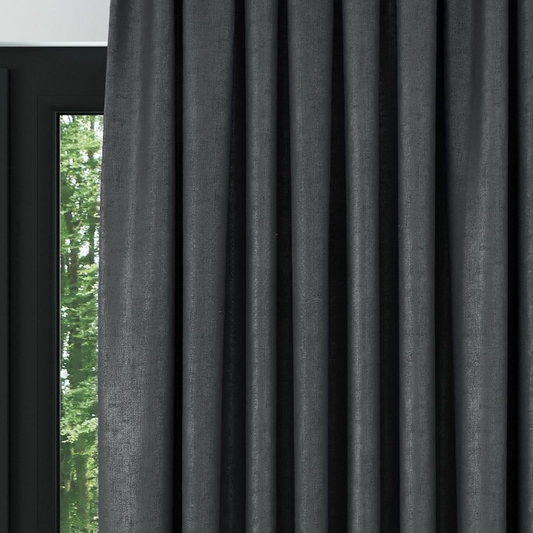Dark Grey Ribbed Velvet Drapes