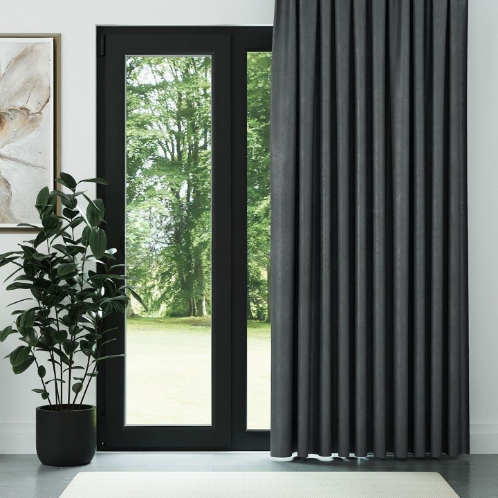 Dark Grey Ribbed Velvet Drapes
