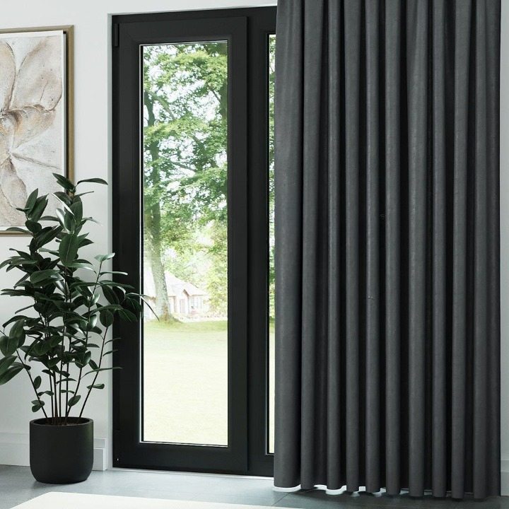 Dark Grey Ribbed Velvet Drapes