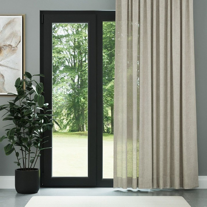 Beige Shimmering Plain Sheer Curtain