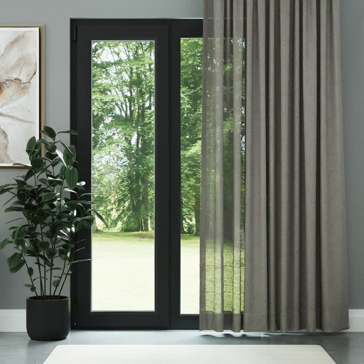 Dark Taupe Shimmering Plain Sheer Curtain