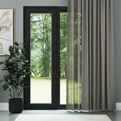 Dark Taupe Shimmering Plain Sheer Curtain