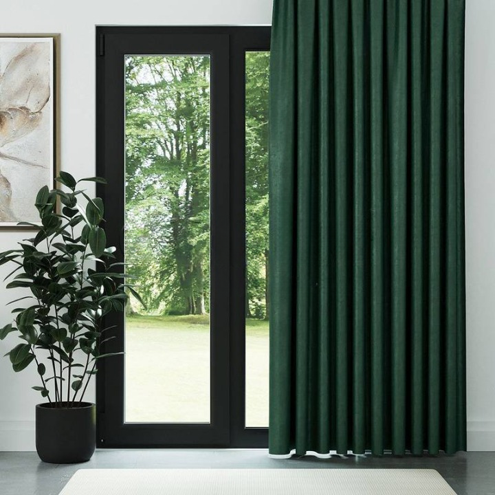 Dark Green Ribbed Velvet Drapes
