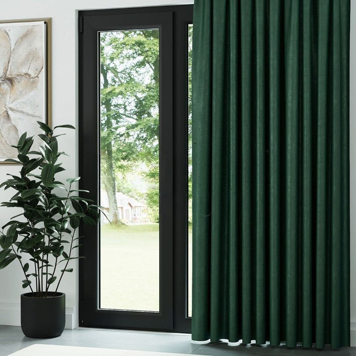 Dark Green Ribbed Velvet Drapes
