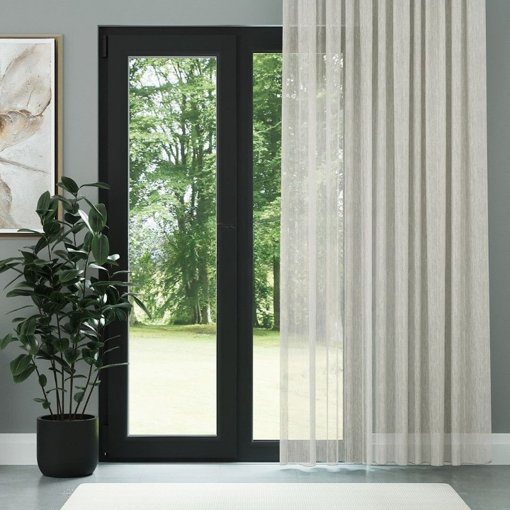 Cream Bamboo Textured Plain Sheer Curtain