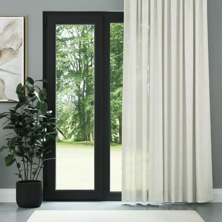 Cream Shimmering Plain Sheer Curtain
