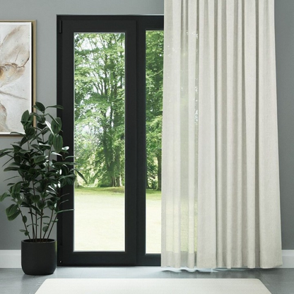 Cream Shimmering Plain Sheer Curtain