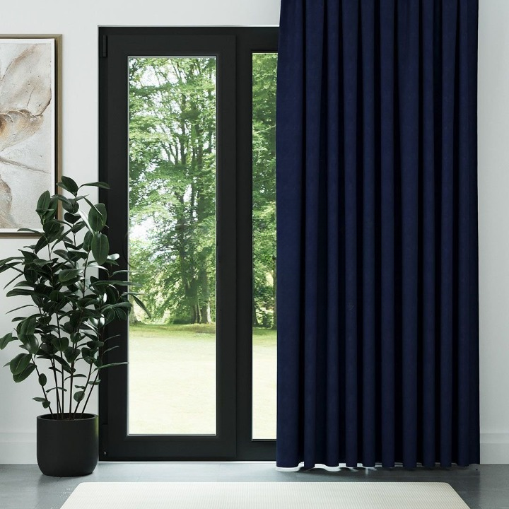 Navy Blue Textured Linen Drapes
