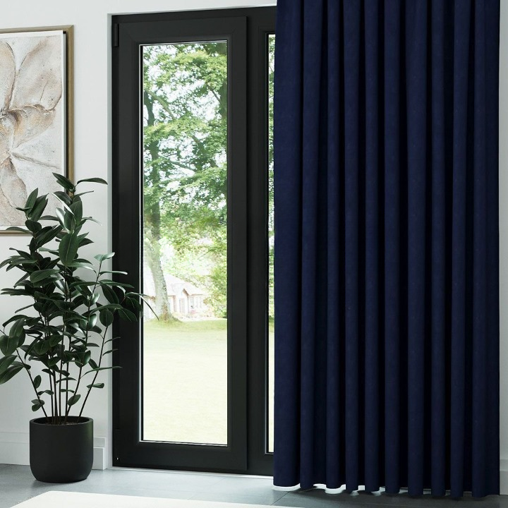Navy Blue Textured Linen Drapes