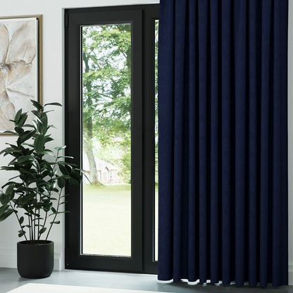 Navy Blue Textured Linen Drapes