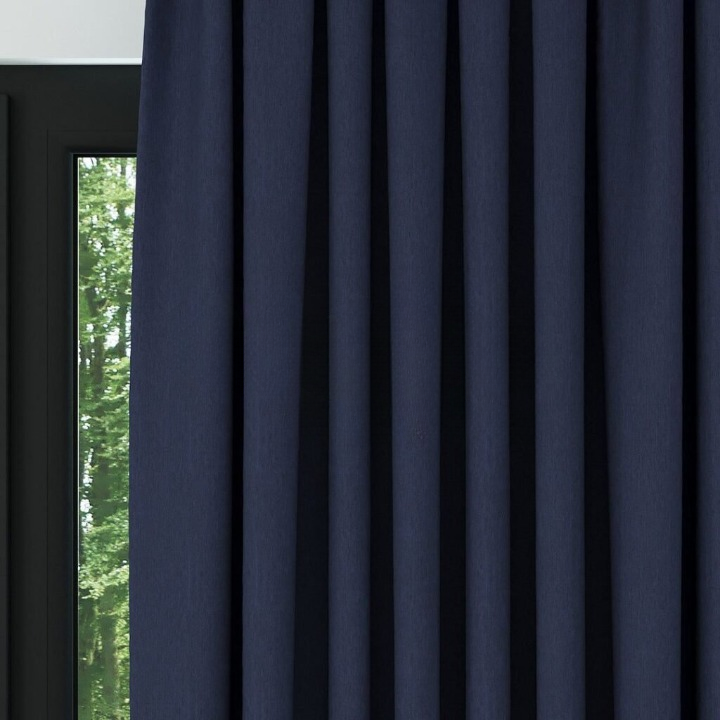Navy Blue Crosshatch Linen Drapes