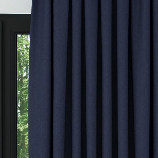 Navy Blue Crosshatch Linen Drapes