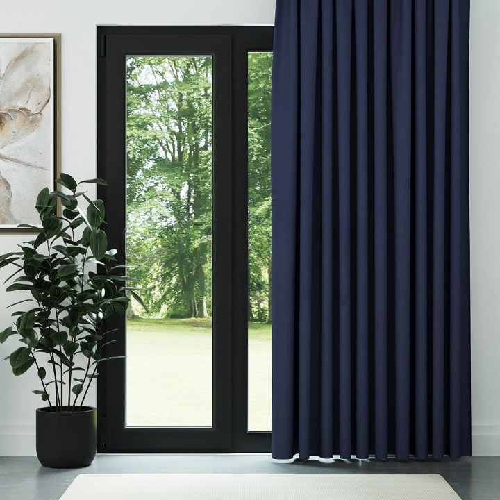 Navy Blue Crosshatch Linen Drapes