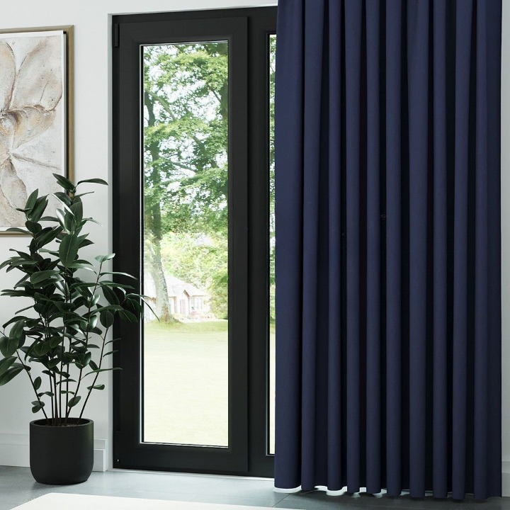 Navy Blue Crosshatch Linen Drapes