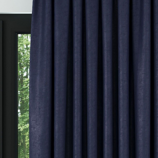 Navy Blue Ribbed Velvet Drapes
