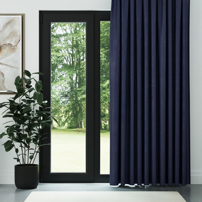 Navy Blue Ribbed Velvet Drapes