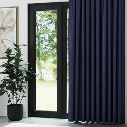 Navy Blue Ribbed Velvet Drapes
