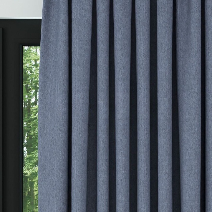 Blue Crosshatch Linen Drapes