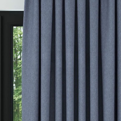 Blue Crosshatch Linen Drapes