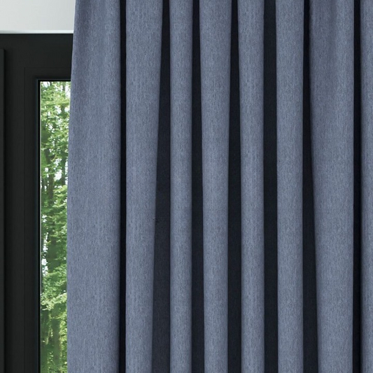 Blue Crosshatch Linen Drapes