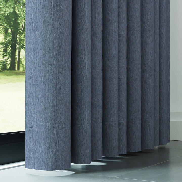 Blue Crosshatch Linen Drapes