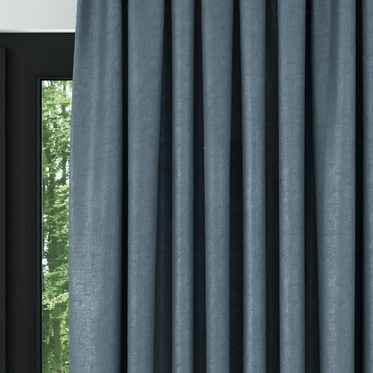 Blue Ribbed Velvet Drapes