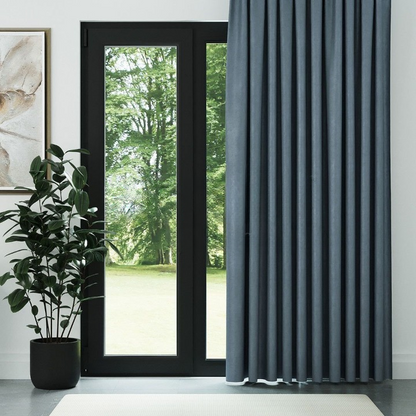 Blue Ribbed Velvet Drapes
