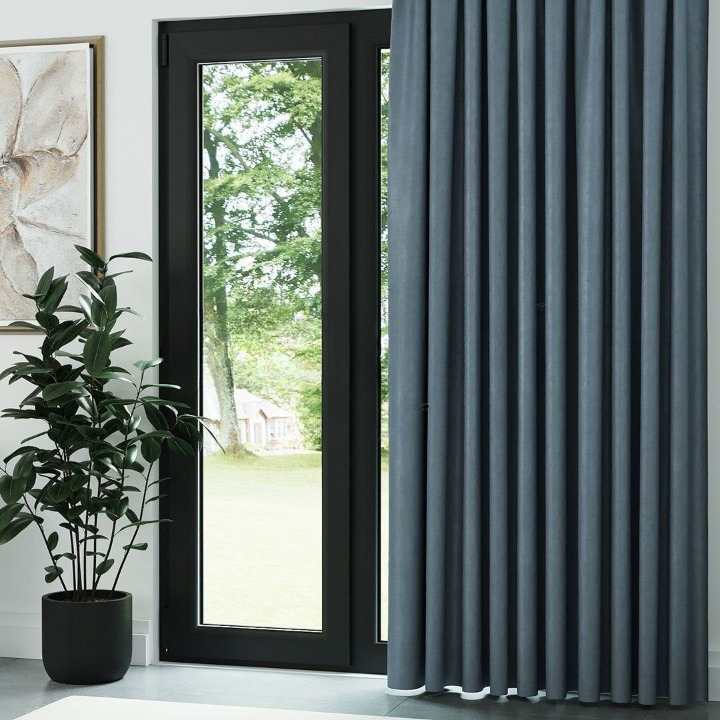Blue Ribbed Velvet Drapes
