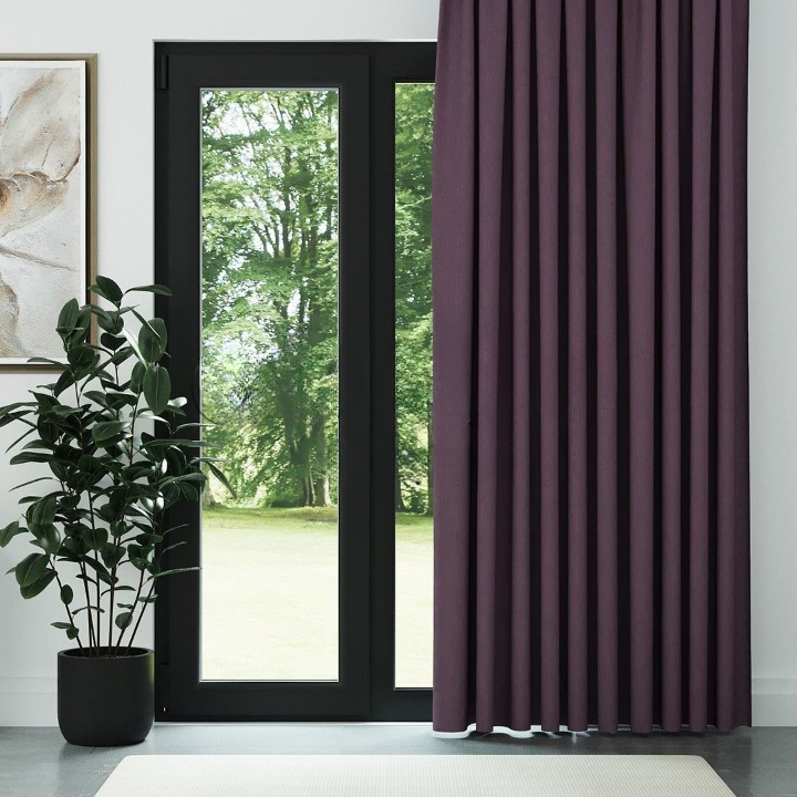 Purple Crosshatch Linen Drapes