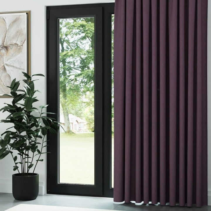 Purple Crosshatch Linen Drapes