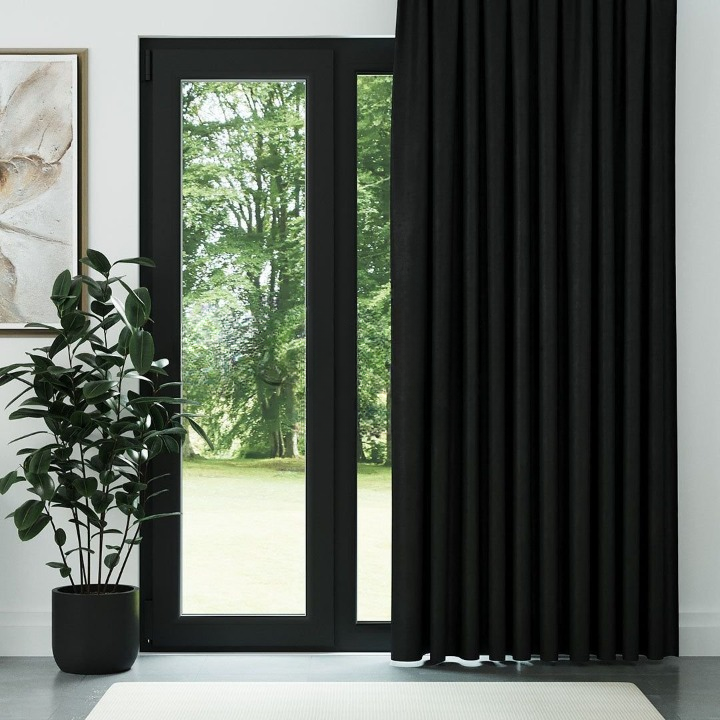 Black Ribbed Velvet Drapes