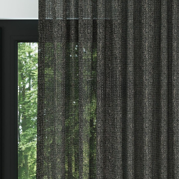 Black Chenille Textured Open Weave Semi-Sheer Curtain